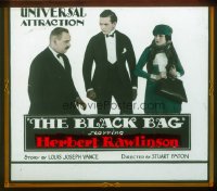 8r0154 BLACK BAG glass slide 1922 Herbert Rawlinson in tuxedo with Virginia Valli & Bert Roach!