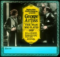 8r0186 MAN WHO PLAYED GOD blue style glass slide 1922 c/u of George Arliss & Ann Forest!