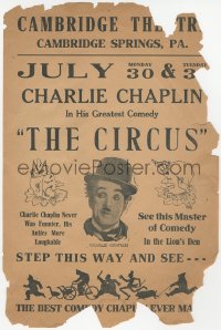 8r0349 CIRCUS local theater herald 1928 great image of Charlie Chaplin by clown art, rare!