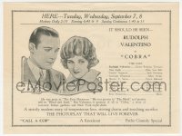 8r0353 COBRA/BORN TO THE WEST herald 1926 Rudolph Valentino & Nita Naldo, tempestuous love & touching sacrifice!