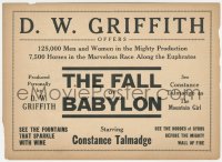 8r0369 FALL OF BABYLON herald 1919 D.W. Griffith re-edited & expanded from his classic Intolerance!