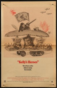8r0398 KELLY'S HEROES herald 1970 Clint Eastwood, Savalas, Rickles, & Sutherland, Jack Davis art!