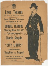 8r0351 CITY LIGHTS local theater herald 1931 full-length art of Charlie Chaplin as The Tramp, rare!