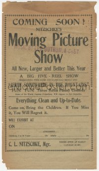 8r0425 NITZSCHKE'S MOVING PICTURE SHOW herald 1910s two good educational reels & funny comedy!