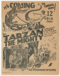 8r0458 TARZAN THE MIGHTY herald 1928 art of Frank Merrill on elephant attacking tiger, ultra rare!