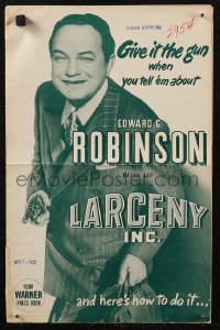 8r0584 LARCENY INC. pressbook 1942 great image of smiling Edward G. Robinson with gun, ultra rare!
