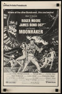 8r0599 MOONRAKER pressbook 1979 art of Roger Moore as James Bond & sexy space babes by Goozee!