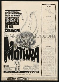 8r0601 MOTHRA pressbook 1962 Mosura, Toho, Ishiro Honda, ravishing a universe for love, monster art!