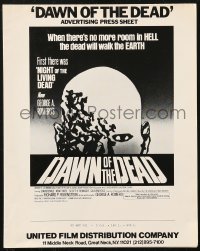 8r0670 DAWN OF THE DEAD press sheet 1979 George Romero, there's no more room in HELL for the dead!