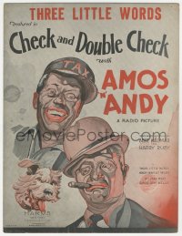 8r0085 CHECK & DOUBLE CHECK sheet music 1930 wonderful art of Amos & Andy w/dog, Three Little Words!