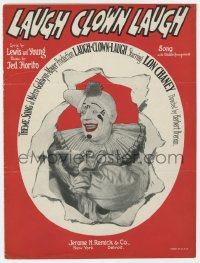 8r0102 LAUGH CLOWN LAUGH sheet music 1928 great image of Lon Chaney in clown makeup, the title song!