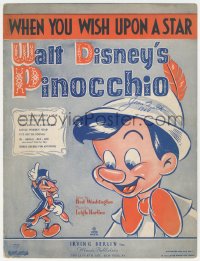 8r0110 PINOCCHIO sheet music 1940 Walt Disney classic cartoon, When You Wish Upon a Star!