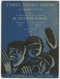 8r0133 THREE NEGRO POEMS sheet music 1928 by Clement Wood, set to music by Wolfe, great Bobri art!