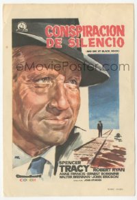8r0817 BAD DAY AT BLACK ROCK Spanish herald 1959 different Jano art of Spencer Tracy on train tracks!