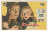 8r0833 BLUE DAHLIA Spanish herald 1949 close up art of Alan Ladd with gun & sexy Veronica Lake!