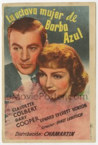 8r0836 BLUEBEARD'S EIGHTH WIFE Spanish herald 1942 Claudette Colbert & Gary Cooper, Ernst Lubitsch