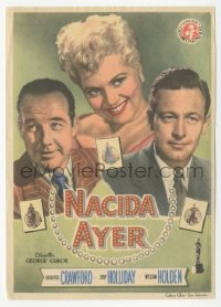 8r0840 BORN YESTERDAY Spanish herald 1952 Judy Holliday, William Holden & Broderick Crawford!