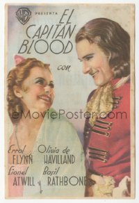 8r0853 CAPTAIN BLOOD Spanish herald R1940s different image of Errol Flynn & Olivia De Havilland!