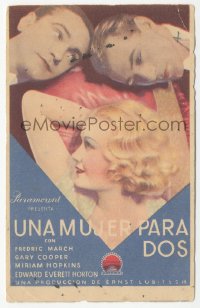 8r0881 DESIGN FOR LIVING Spanish herald 1933 Lubitsch & Coward, Gary Cooper, Hopkins, March, rare!