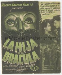 8r0698 DRACULA'S DAUGHTER 4pg Spanish herald 1936 different art of vampire Gloria Holden, ultra rare!