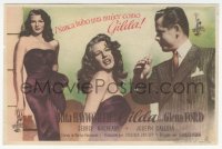 8r0934 GILDA black title Spanish herald 1947 sexy Rita Hayworth in sheath dress & slapped by Ford!