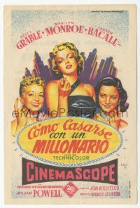 8r0952 HOW TO MARRY A MILLIONAIRE Spanish herald 1954 Soligo art of Marilyn Monroe, Grable & Bacall!