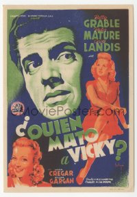 8r0959 I WAKE UP SCREAMING Spanish herald 1946 Soligo art of Victor Mature, Betty Grable & Landis!