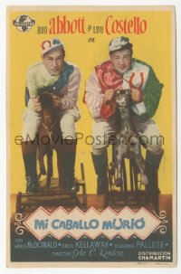 8r0971 IT AIN'T HAY Spanish herald 1946 Bud Abbott & Lou Costello as jockeys on hobby horses!