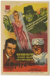 8r0989 LADY & THE MONSTER Spanish herald 1944 different art of deranged madman, from Donovan's Brain!