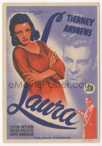 8r0995 LAURA Spanish herald 1946 different Soligo art of Dana Andrews & sexy Gene Tierney, Preminger