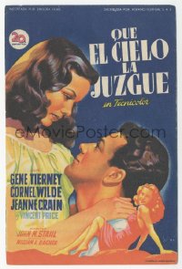 8r0998 LEAVE HER TO HEAVEN Spanish herald 1949 Soligo art of Gene Tierney, Cornel Wilde & Crain!
