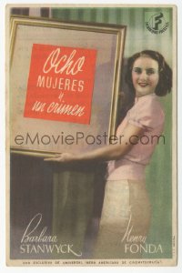 8r1013 MAD MISS MANTON Spanish herald 1939 different c/u of Barbara Stanwyck carrying picture frame!
