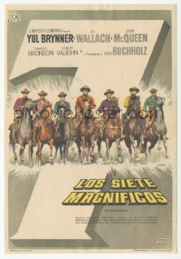8r1014 MAGNIFICENT SEVEN Spanish herald 1961 great Mac Gomez art of the top cast lined up on horses!