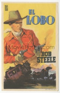 8r1015 MAN FROM HELL'S EDGES Spanish herald 1940 Elias art of Bob Steele w/two guns over stagecoach!