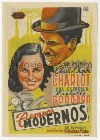 8r1032 MODERN TIMES Spanish herald R1947 different Lloan art of Charlie Chaplin & Paulette Goddard!