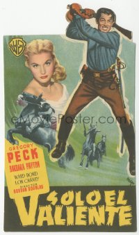 8r0780 ONLY THE VALIANT die-cut Spanish herald 1951 MCP art of Gregory Peck & sexy Barbara Payton!