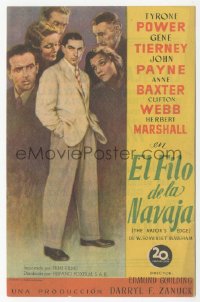 8r1086 RAZOR'S EDGE Spanish herald 1948 Tyrone Power, Gene Tierney & cast, W. Somerset Maugham