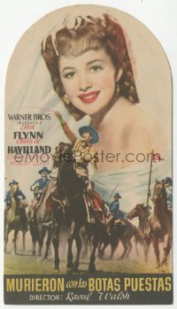 8r0786 THEY DIED WITH THEIR BOOTS ON die-cut Spanish herald 1947 Errol Flynn & Olivia De Havilland!