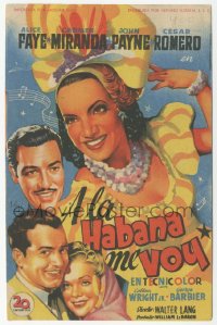 8r1178 WEEK-END IN HAVANA Spanish herald 1949 Soligo art of Carmen Miranda, Faye, Payne & Romero!