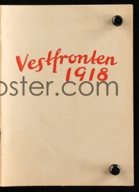 8r0307 WESTFRONT 1918 Danish program 1930 G.W. Pabst anti-war classic, different & rare!