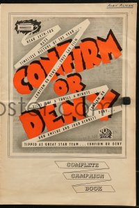 8r0490 CONFIRM OR DENY English pressbook 1941 Don Ameche, Joan Bennett, early Sam Fuller, rare!