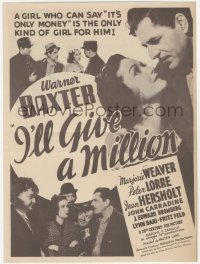 8r0390 I'LL GIVE A MILLION herald 1938 Warner Baxter wants a girl who's looking only for love, rare!