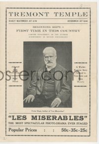 8r0406 LES MISERABLES local theater herald 1917 portrait of Victor Hugo, first time in this country!