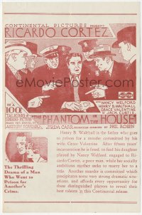 8r0432 PHANTOM IN THE HOUSE herald 1929 Ricardo Cortez in a 100% talking & singing picture, rare!