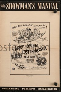 8r0592 LOST IN ALASKA pressbook 1952 artwork of Bud Abbott & Lou Costello falling on ice!