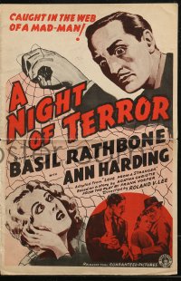 8r0593 LOVE FROM A STRANGER pressbook R1942 Basil Rathbone, Agatha Christie, A Night of Terror!
