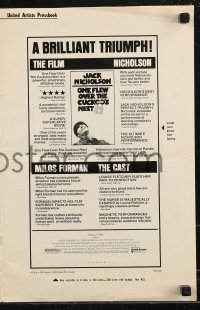 8r0609 ONE FLEW OVER THE CUCKOO'S NEST pressbook 1975 Jack Nicholson, Milos Forman classic!