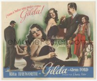 8r0702 GILDA white title 4pg Spanish herald 1947 sexy Rita Hayworth in sheath dress & slapped by Ford!