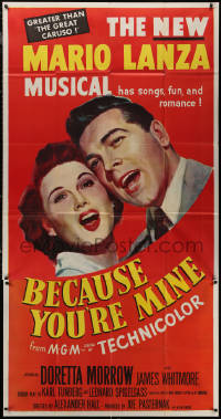 8t0190 BECAUSE YOU'RE MINE 3sh 1952 enormous c/u art of singing Mario Lanza, songs, fun & romance!