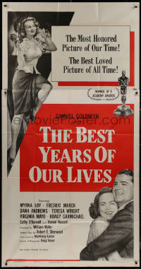 8t0192 BEST YEARS OF OUR LIVES 3sh R1954 Dana Andrews hugs Teresa Wright, sexy Virginia Mayo!